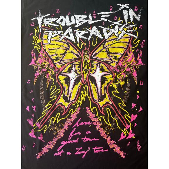 Toxicity Trouble in Paradise Tee Sz S Black Y2K Butterfly Love Hard - Picture 1 of 5